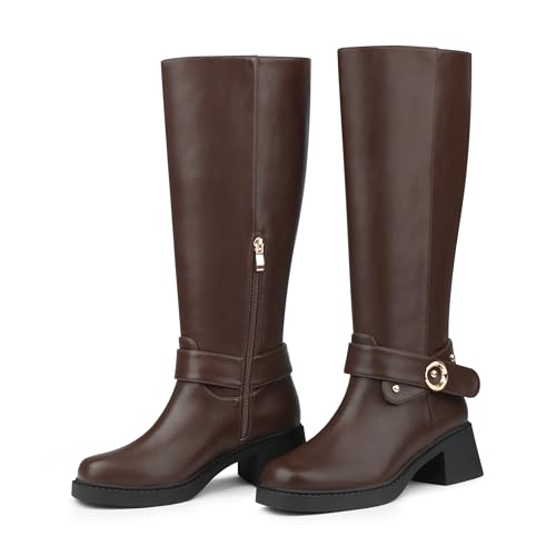 Image of Women's Fold Over Slouchy Mid-calf Boots Square Toe Low Chunky Block Heel Boots