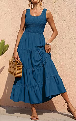 Image of PRETTYGARDEN Women's 2026 Casual Loose Plain Maxi Sundress Smocked Tank Dress Sleeveless Summer Beach Tiered Long Dresses