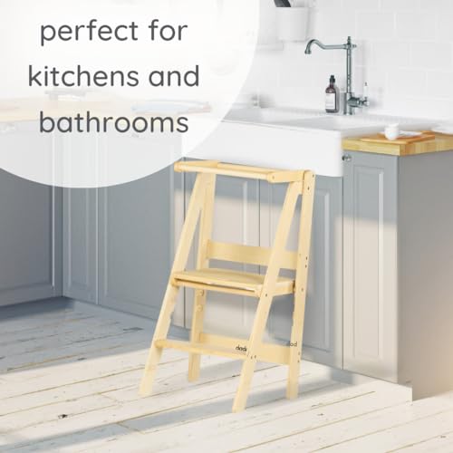 Image of dadada Baby Foldable Montessori Tower - Adjustable Kitchen Step Stool for Kids with Safety Rail, Non-Toxic Finish, Great for Small Space Living (Natural)