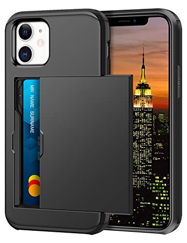 Coolden Compatible with iPhone 12 Case Shockproof Case iPhone 12 Wallet Case Protective Case Rubber Bumper Phone Case Card Holder Slot Wallet Case Cover Compatible with iPhone 12/12 Pro (Black)