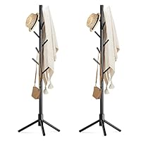 Haddockway Wooden Coat Rack Stand with 8 Hooks New Zealand Pine Adjustable Coat Standing Tree Easy Assembly for Coats, Hats, Scarves and Handbags for Entryway, Hallway, Bedroom, Office,2 PCS