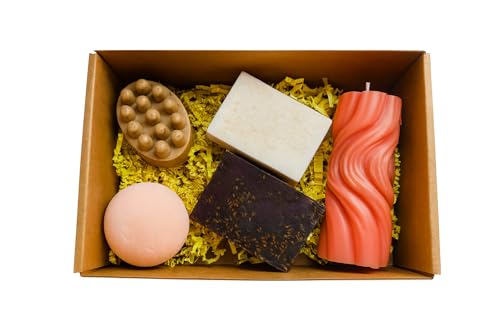 BrightBloom Spa Gift Set for Women – 5 Handmade Natural Soap Bars, Bath Bomb, Massage Bar Soap – Natural Relaxing Self Care Gift