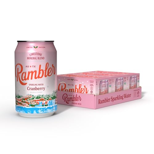 Image of AUTX RAMBLER Sparkling Water, Texas Limestone Mineral Blend, Cranberry Flavor, Limited Edition, 12-Ounce Cans, Three 8-Packs (24 Cans)