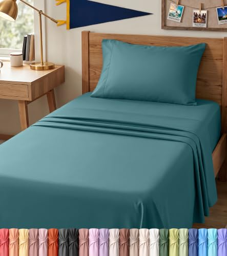 Image of Utopia Bedding Twin XL Sheet Set - 3 Piece Bed Sheets for Twin XL Size Bed, Soft and Breathable Microfiber, Includes 1 Fitted Sheet, 1 Flat Sheet and 1 Pillowcase - Oeko Tex (Denim Blue)
