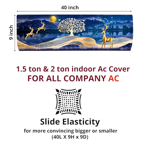 Image of Printed Split Ac Cover Indoor Unit For 1.5 Ton Capacity AC, Inner Unit Ac Cover, All Weather Cover /Attractive Digital Prints /Dustproof /Silken water-resistant Split Ac Cover (Gold Deer)