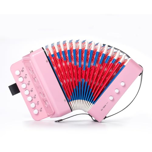 Eavnbaek Beginner Accordion, 10 Keys Button Control Beginners Accordions Musical Instruments for Student Beginners Accordian Lightweight 7 Key 3 Bass Mini Acordeón Acordeones Boys Girls Gifts (Pink)