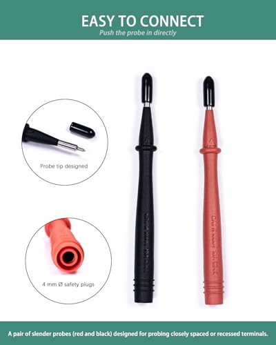 Image of Slim Reach Test Probe Set with Stainless Steel Tip, 1000V Voltage, 10A Current, 4mm Tip Diameter for Multimeter Leads