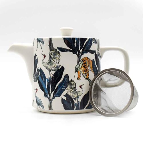 Upper Street Islington Jungle Ceramic Teapot with Stainless Steel Infuser - 1L Teapot for 4-6 Cups, Vintage Jungle Pattern, Loose Leaf or Teabag Brewer, Non-Drip Spout, Dishwasher Safe