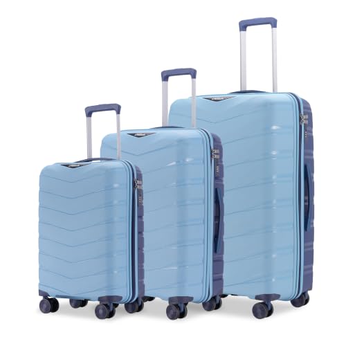 Image of Axis Set of 3 Trolley Bags Polypropylene Hard Suitcase, 8 Spinner Wheels, 3-Pocket Convipack, Dual-Tone Shell, Recessed Number Lock Sapphire Blue /Peacock Blue