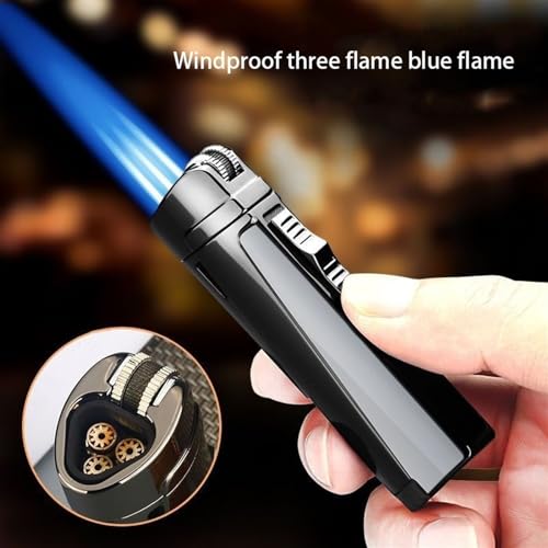 Soplete encendedor de butano con triple llama ajustable para barbacoas, camping y hogar 4