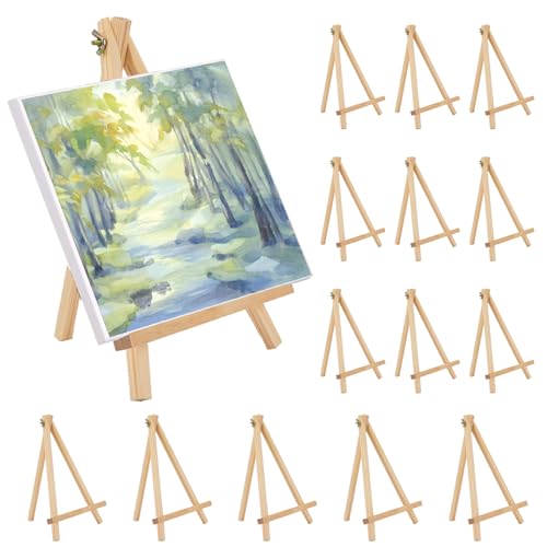 14 Stück Mini Staffelei Holz, 19x11cm Staffelei Klein Faltbar Dreieck Staffeleien Holzstaffelei Mini Tischstaffele für Hochzeit Party Fotos Karten Display