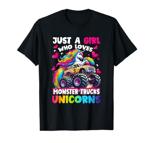 Colorido Just a Girl Who Loves Monster Truck y Unicornios Camiseta