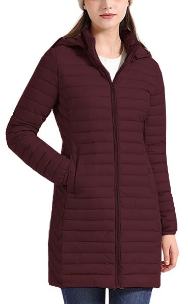 Women's Packable Long Puffer Jacket Lightweight Quilted Parka Jacket Winter Coat with Detachable Hood2