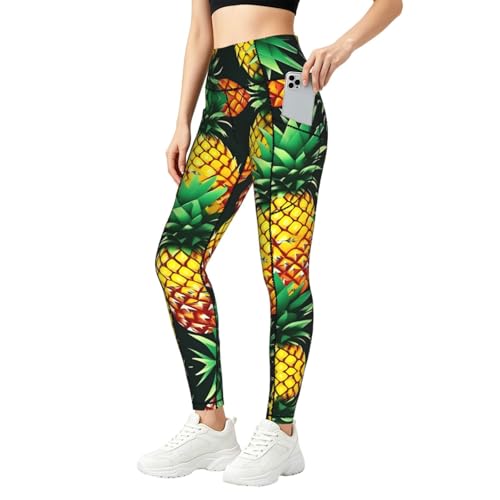 Legging ananas avec poches : confort doux et imprimé fruits tropicaux pour femme