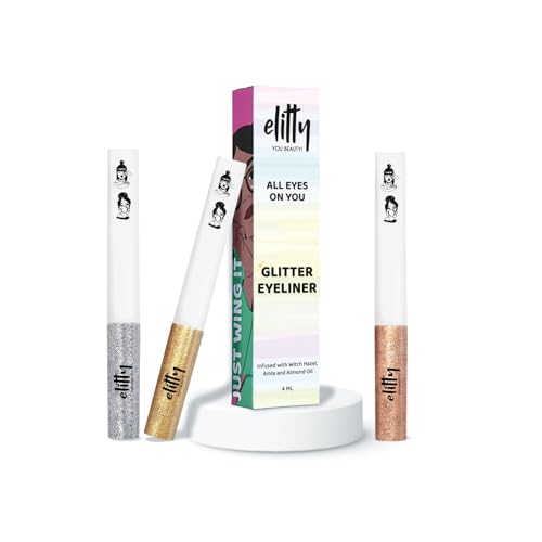 Image of Elitty All That Glitters Waterproof Liquid Eyeliner Combo (Pack of 3) | Glitter Shades (Silver, Golden, Copper-Dark Rose Gold) | Lasts Upto 12 Hrs | 4 ML Each