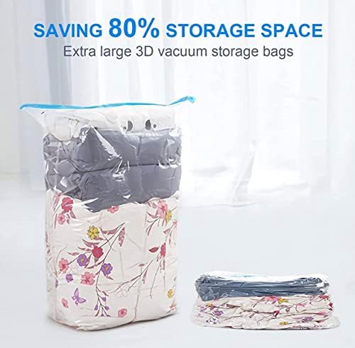Vacuum Storage Bags - Pack of 8 (2 extra large, 2 large, 2 medium, 2 small + travel hand pump) Save 80% More Storage! Reusable Zip Seal Space Saver vacuum Bags with Travel Hand Pump