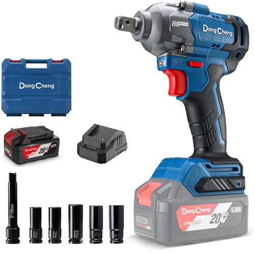 Dong Cheng 20V Brushless Impact Wrench, 698N.m High Torque, 1/2 inch 4-Speed Cordless Impact Gun with Storage Box, Easily Removes Bolts on Cars, Trucks, and Tractors, Includes 4.0Ah Battery & Charger