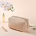 JOVAKIT Travel Makeup Bag Cosmetic Bag for Women, Fashion Christmas Gifts, Plush Zipper Make Up Pouch, Large Capacity Toiletry Organizer Makeup, Portable Storage Bag Trendy Stuff (Khaki)