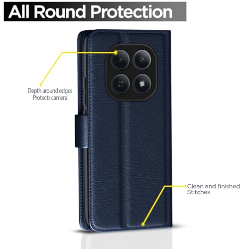 Image of Amazon Basics Flip Cover for Redmi Note 15 5G Leather Finish | Wallet Stand and Shock Proof | Inside TPU with Card Pockets | Complete Protection Flip Case (Blue)