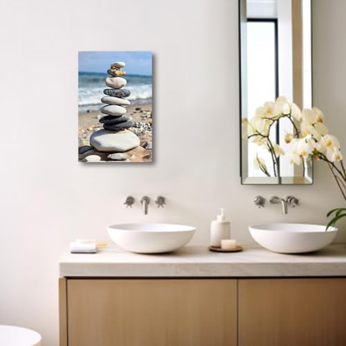 LZIMU Zen Wall Art Pebble Stones Beach Waves Canvas Prints Yoga Spa Meditation Painting for Spiritual Room Bathroom Office Decoration (Zen-1 - Image 4