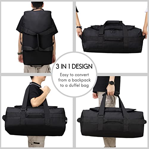 Haimont Gym Duffel Backpack Bag for Men Large Sports Duffle Bags with Backpack Straps for Hiking Travel Weekender Workout, Water Resistant, Black, 60L