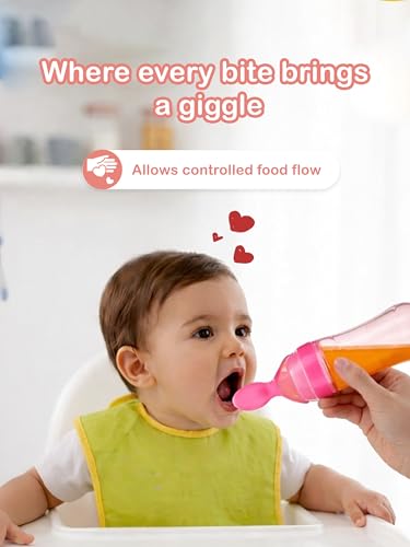 Image of Kidbea Silicone Baby Spoon Feeder Bottle 90ml | Squeeze Food Feeder for 3+ Months | BPA Free Baby Food Dispensing Spoon for Pure Cereal | Leak Proof Travel Feeding Bottle for Infants & Toddlers (Pink)