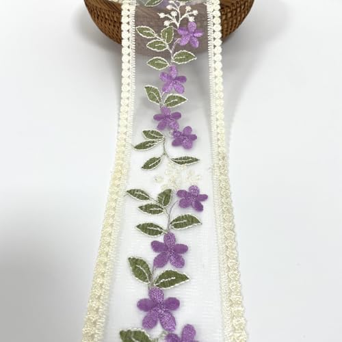 Lace Trim Ribbon, Delicate Cotton Embroidery Ribbon for Wedding/Bridal Decoration, DIY Craft Sewing, Home Decoration, 10 Yards (Purple)