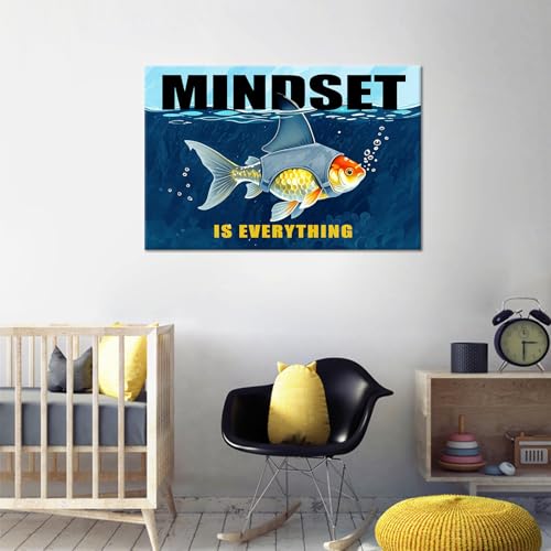 YSPCSUN Large Motivational Posters Mindset Is Everything Shark Goldfish Wall Art Framed Inspirational Canvas Prints For Office Classroom Gym Workspace Positive Thinking Wall Hanging 24x36 Inch Art by YSPCSUN - Image 2