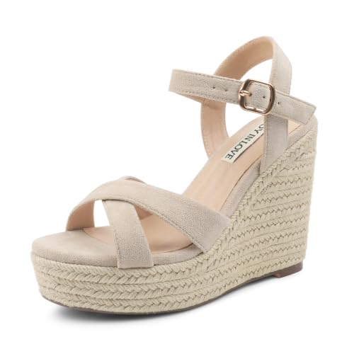 Image of JOY IN LOVE Womens Espadrilles Wedge Sandals Platform Heels Ankle Strap Open Toe Buckle Sandals