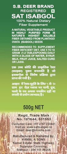 Image of Sat Isabgol - Pure Psyllium Husk Hiran Brand 500g (Pack Of 2)