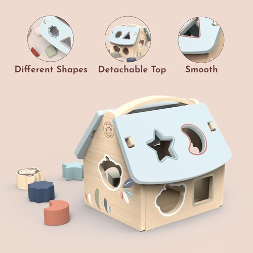 Image of Speedy Monkey House Shape Sorter with 8 Blocks, Fun Colors, Shapes, Monkey Character, Wooden Toy, Non-Toxic Paint, Enhances Learning, Ideal for Kids | 8 blocks, monkey character, sorting & stacking toys, montessori toys, shape recognition, fine motor skill, cognitive learning