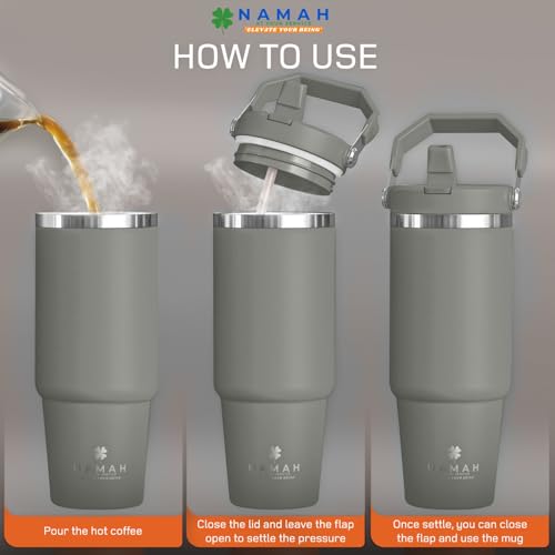 Image of Namah 890 ML Insulated Tumbler with Straw, Lid and Top Handle 890 ml & Leak Proof Stainless Steel Vacuum Sipper Bottle Hot & Cold Water Tumbler for Office Gym Travel Car Cup Holder Friendly