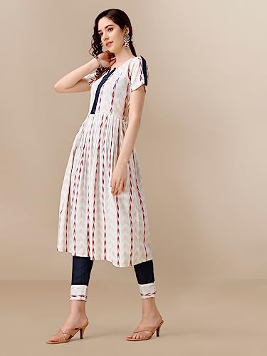Image of EthnicJunction Women's Pure Cotton Self Weaving A-Line Kurta & Pant Set
