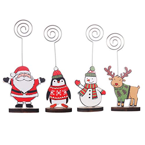 Christmas Place Cart Card Metal Papel De Madeira Clipe Santa Snowman Elk Pinguim Mesa Nome Cartão Ca
