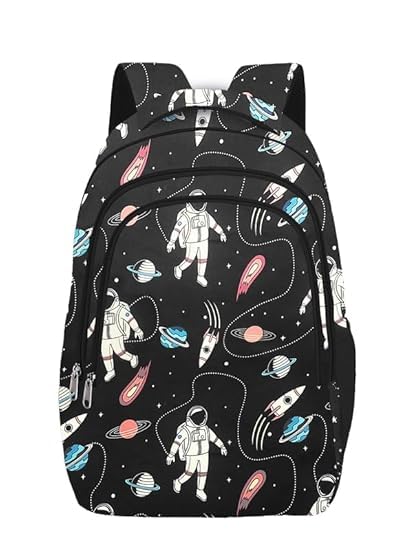 Space Theme Kids Backpack, Astronaut and Planet Print, Black-image-16