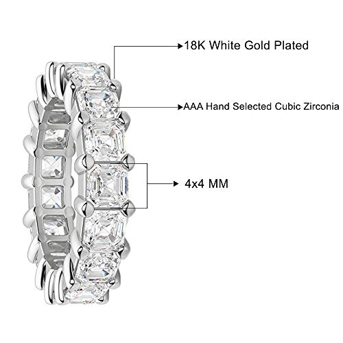 Savlano 18K White Gold Plated Cubic Zirconia 4x4MM Square Princess Cut Eternity Ring Band for Women Men2