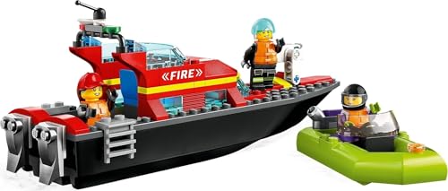 LEGO City 60373 Le Bateau de Sauvetage des Pompiers, Jouet Flottant, Jetpack et Minifigurines