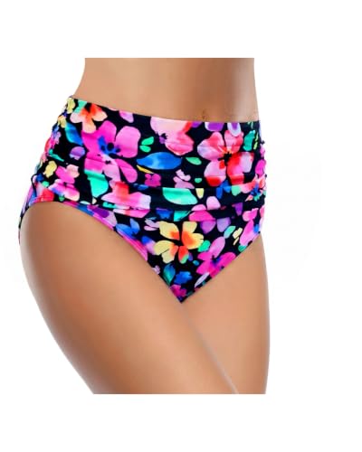 Image of Women's High Waisted Bikini Bottom Tummy Control Ruched Bathing Suit Bottom | Full Coverage, Full Lining, Retro, Shirred
