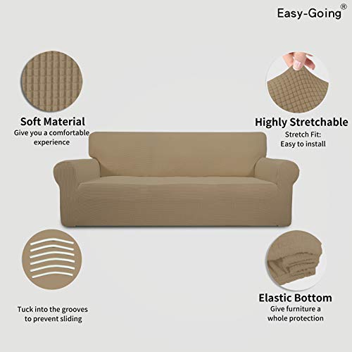 Image of Easy-Going Stretch Oversized Sofa Slipcover 1-Piece Sofa Cover Furniture Protector Couch Soft with Elastic Bottom for Kids, Polyester Spandex Jacquard Fabric Small Checks Tan