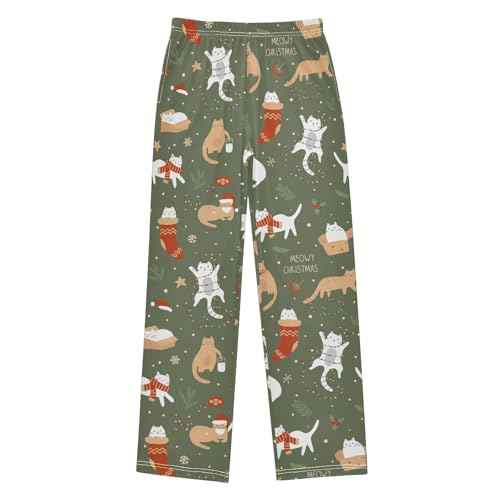 Boys' Pants Christmas Cats Snow Green Long Bottoms Jogger Pants Elastic Waist Trousers with Pockets S-XL