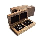  URacon Boîte à bijoux en bois massif de noyer noir pour 2 bagues - Boîte à bagues carrée en bois pour 2 bagues de mariage - Boîte à bagues carrée - Boîte à médailles pour femmes