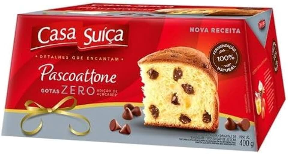 Casa Suíça Pascoattone Gotas de Chocolate Zero Açúcar, Bolo de Páscoa, 400g