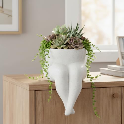 Misijuer Maceta de cerámica con forma de cuerpo con agujero de drenaje y tapones de goma para plantas de interior/exterior, maceta decorativa bohemia moderna para decoración del hogar, plantas no