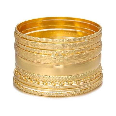 HIIXHC Gold Bangles for Women Gold Bracelet Stack Chunky Indian Multi Bangle Bracelet Set Punk Bracelets Jewelry for Women Gift (Gold-2) Cover