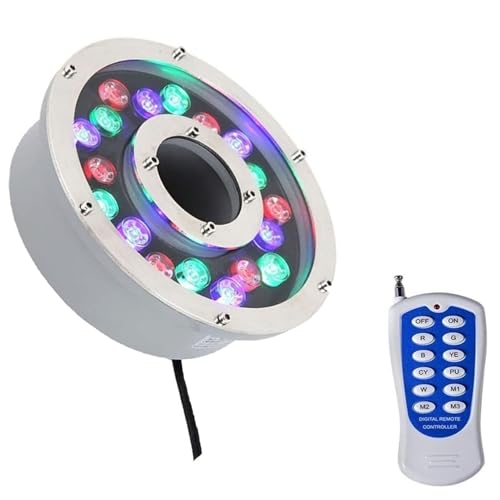 Projecteur LED subaquatique pour Piscine, éclairage de Bassin étanche IP68, Lampe LED annulaire pour Fontaine, éclairage subaquatique RVB à Changement de Couleur AC 12 V/24 V avec télécommande (9 W (