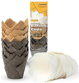 katbite Foremki do muffinek z papieru, 200 sztuk, kubki do pieczenia babeczek, na imprezę, wesele, urodziny, foremki do muffinek w kolorze białym, brązowym, ciemnobrązowym