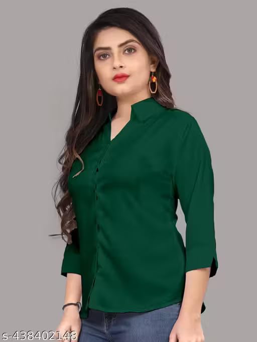 Image of Women's Cotton Blend Solid Shirt - Stylish Collar Neck-Purple-G1 P7