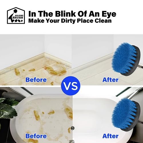 Holikme Bürstenaufsatz Bohrmaschine Set, 5 Stück Bürstenaufsatz Akkuschrauber Bürste Drill Brush, Leistungsstarke Bohrbürste Reinigungsbürste für Felgen/Fliesen/Küche/Böden/Auto/Badewanne, Blau