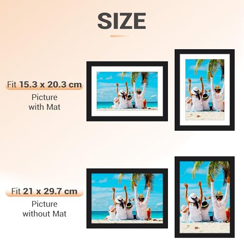 Jokisa 4 Stück Bilderrahmen Din A4, Bilderrahmen 21x30 Schwarz mit Plexiglas, Bilderrahmen für Fotos, Bilder, Poster (Schwarz)