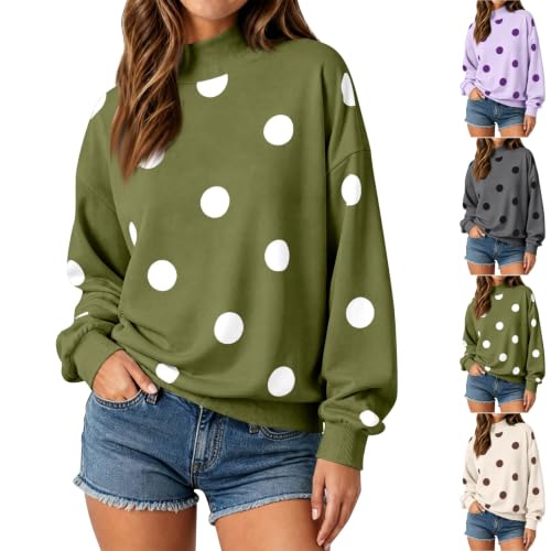 Womens Mock Neck Sweatshirt Polka Dot Loose Fit Cotton Long Sleeve Shirts - image 1